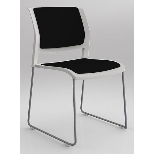 Game Sled Base Chair - Fully Upholstered - Silver Frame / White Shell / Black Fabric