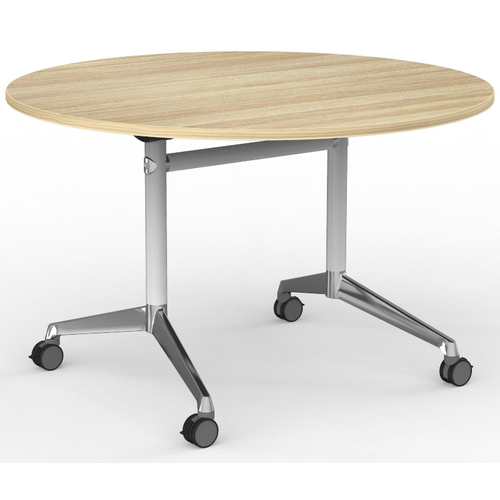 Modulus Round Flip Top Table White New Oak