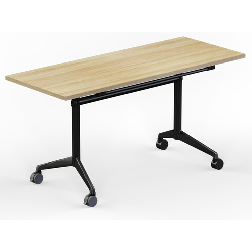 Modulus New Oak Flip Top Mobile Table Black Frame - 1500 x 600