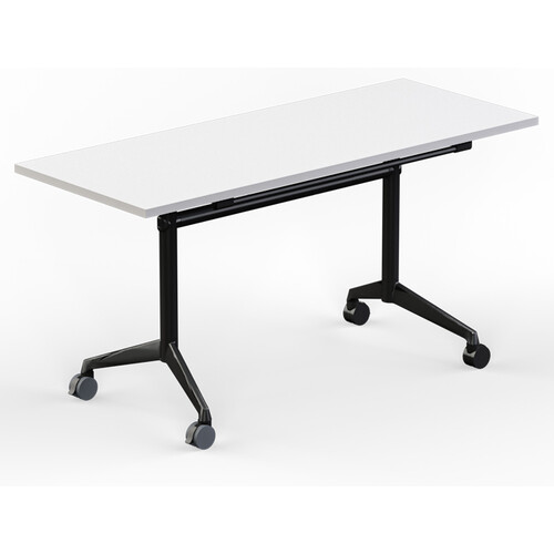 Modulus White Flip Top Mobile Table Black Frame - 1500 x 600