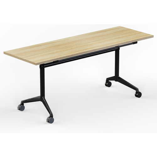 Modulus New Oak Flip Top Mobile Table Black Frame - 1800 x 600
