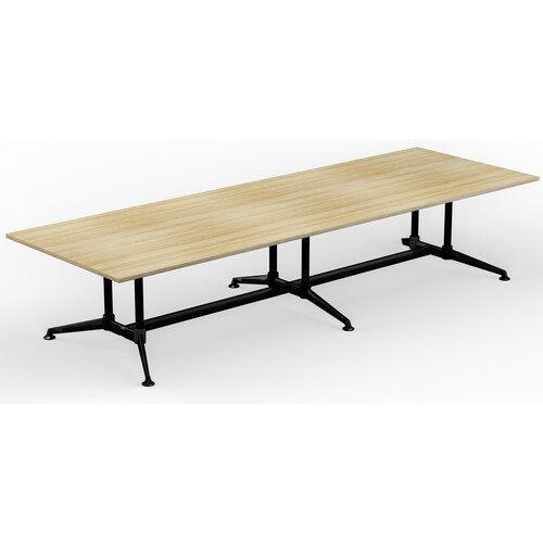 Modulus New Oak Boardroom Meeting Table - Twin Post - Black Frame - 3600mm x 1200mm