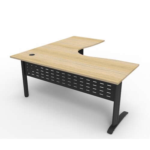 Deluxe Rapid Span Corner Workstation Black Frame Natural Oak Top [Size: 1500mm x 1500mm x 750mm]