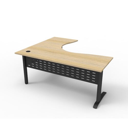 Deluxe Rapid Span Corner Workstation Black Frame Natural Oak Top [Size: 1800mm x 1500mm x 750mm]