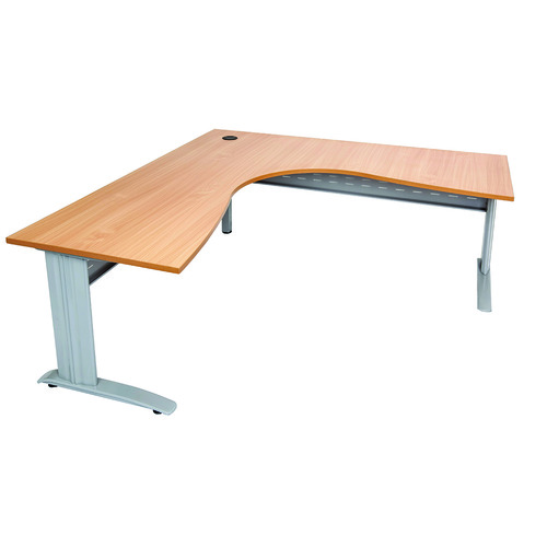 Rapid Beech Corner Office Desk Workstation - 1800 x 1800 x 700 - Silver Frame