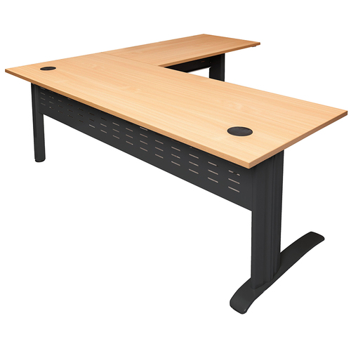 Rapid Span Beech Desk with Return [Leg Colour: Black]