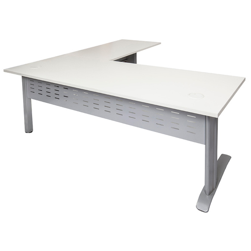 Rapid Span White Desk with Return - Silver Frame