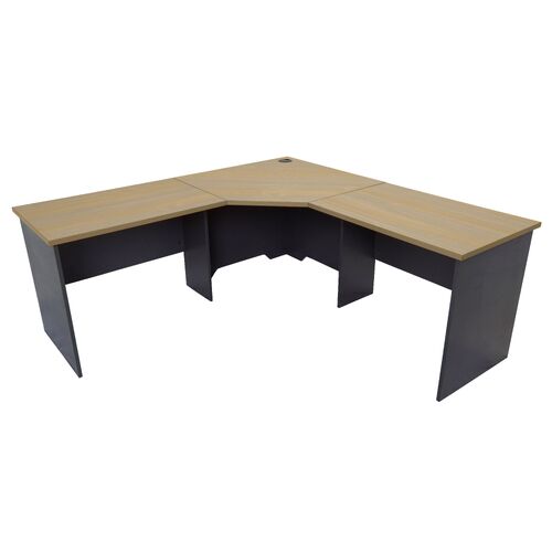 Express Corner Workstation Home Office Desk New oak & Ironstone - 1800mm x 1800mm x 600mm