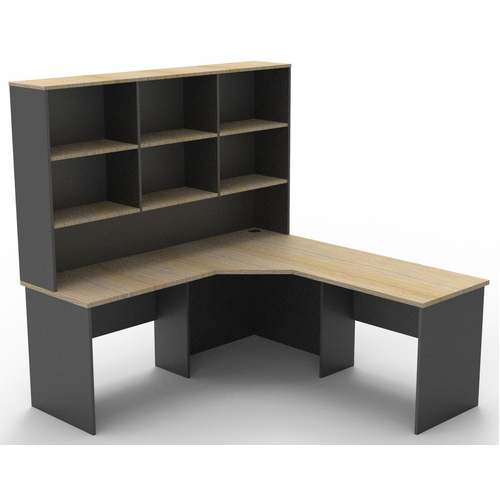 Express New Oak & Ironstone Corner Workstation Desk with Hutch - 1800 x 1800 x 600
