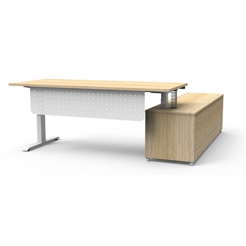 Boost+ Executive Desk & Cabinet 1800 x 750mm - Natural Oak/White - Left Cabinet - With Modesty Panel