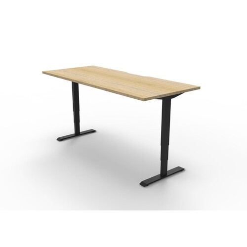 Elevate Height Adjustable Workstation Black Frame Natural Oak Top [Size: 1200mm W x 750mm D x 645mm -1275mm H]