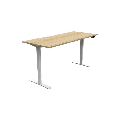 Elevate Height Adjustable Workstation White Frame Natural Oak Top [Size: 1800mm W x 750mm D x 645mm-1275mm H]
