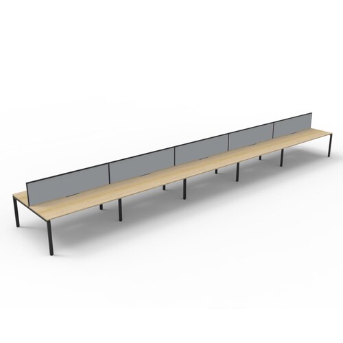 Deluxe Profile Leg Double 10 Person Workstation With Screen Black Frame Natural Oak Top [Screen Colour: Black] [size: 6000mm W x 1530mm D x 1200mm H]