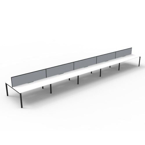 Deluxe Profile Leg Double 10 Person Workstation With Screen Black Frame White Top [size: 6000mm W x 1530mm D x 1200mm H]