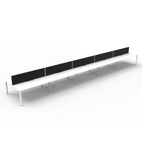 Deluxe Profile Leg Double 10 Person Workstation With Screen White Frame White Top [Screen Colour: Black] [size: 6000mm W x 1530mm D x 1200mm H]