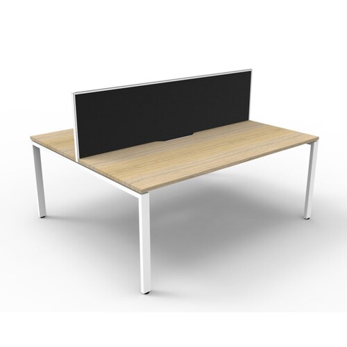 Deluxe Profile Leg Double 2 Person Workstation With Screen White Frame Natural Oak Top [size: 1200mm W x 1530mm D x 1200mm H]
