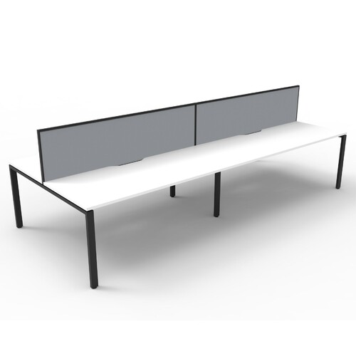 Deluxe Profile Leg Double 4 Person Workstation With Screen Black Frame White Top [Screen Colour: Grey] [size: 3000mm W x 1530mm D x 1200mm H ]