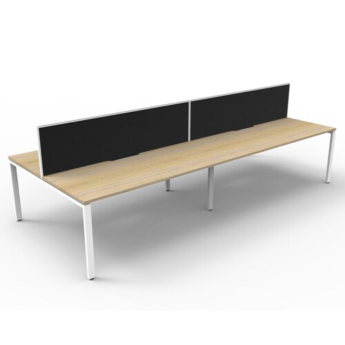 Deluxe Profile Leg Double 4 Person Workstation With Screen White Frame Natural Oak Top [Screen Colour: Grey] [size: 3000mm W x 1530mm D x 1200mm H ]