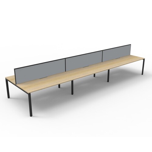Deluxe Profile Leg Double 6 Person Workstation With Screen Black Frame Natural Oak Top [Screen Colour: Grey] [size: 5400mm W x 1530mm D x 1200mm H ]