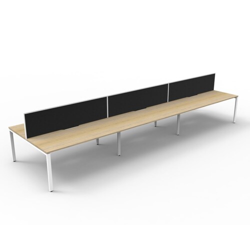 Deluxe Profile Leg Double 6 Person Workstation With Screen White Frame Natural Oak Top [Screen Colour: Grey] [size: 5400mm W x 1530mm D x 1200mm H ]