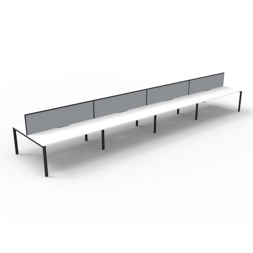 Deluxe Profile Leg Double 8 Person Workstation With Screen Black Frame White Top [Screen Colour: Black] [size: 4800mm W x 1530mm D x 1200mm H]