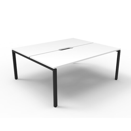 Deluxe Profile Leg 2 Person Double Sided Workstation Black Frame White Top [size: 1500mm W x 1530mm D x 730mm H]