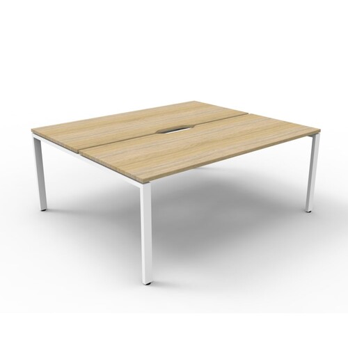 Deluxe Profile Leg 2 Person Double Sided Workstation White Frame Natural Oak Top [size: 1800mm W x 1530mm D x 730mm H ]