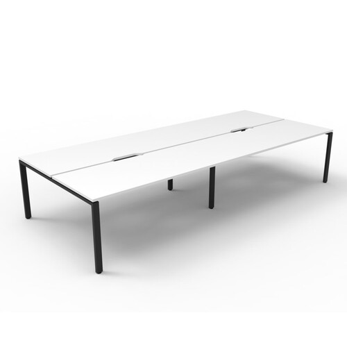 Deluxe Profile Leg 4 Person Double Sided Workstation Black Frame White Top [size: 3000mm W x 1530mm D x 730mm H]