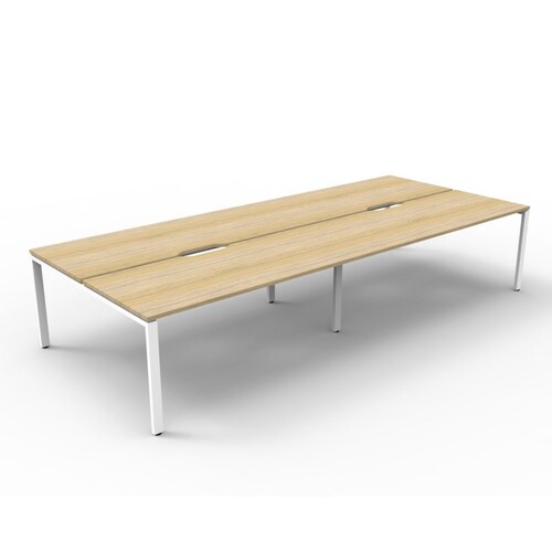 Deluxe Rapid Infinity 4 Person Double Sided Workstation White Frame Natural Oak Top [size: 2400mm W x 1530mm D x 730mm H]
