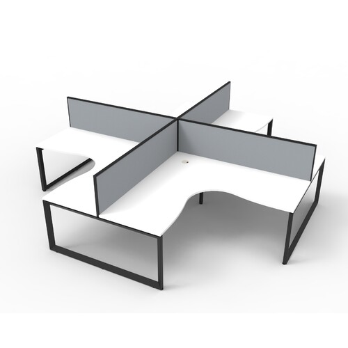 Deluxe Loop Leg Corner Workstation With Black Screen Black Frame White Top [Size: 1800mm x 1500mm x 700mm]