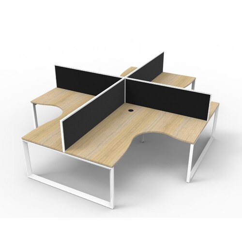 Deluxe Loop Leg Corner Workstation With Black Screen White Frame New Oak Top - 1500mm x 1500mm x 700mm