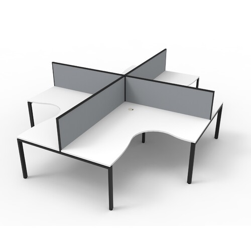 Deluxe Profile Leg Corner Workstation With Grey Screen Black Frame White Top [Size: 1800mm x 1800mm x 700mm]