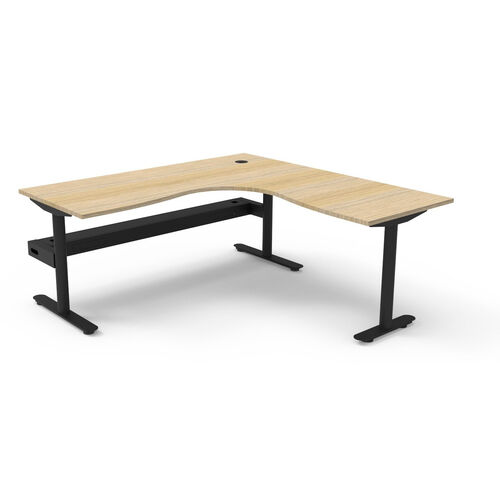 Halo Corner Desk - 1500x1500 - Natural Oak/Black - With Cable Tray