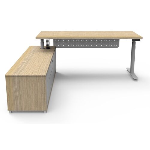 Halo+ Executive Desk & Cabinet 1800 x 750mm - Natural Oak/White - Left Cabinet - With Modesty Panel