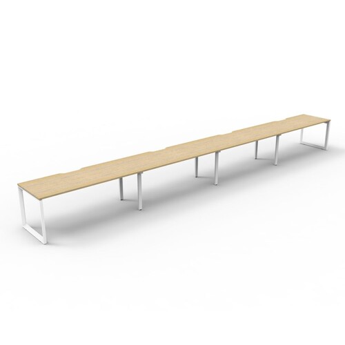 Deluxe Rapid Infinity 4 Person Single Sided Workstation White Frame Natural Oak Top
