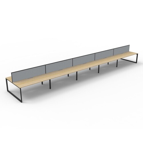 Deluxe Rapid Infinity 10 Person Double Sided Workstation With Screen Black Frame Natural Oak Top [size: 7500mm W x 1530mm D x 1200mm H] [Screen Colour