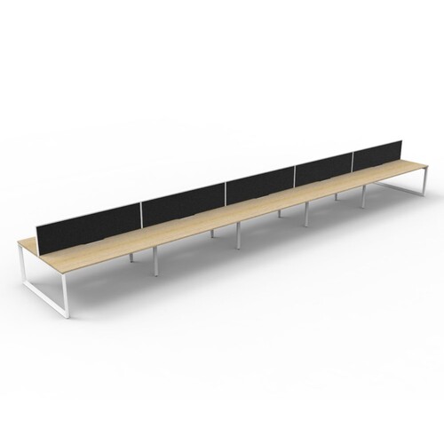 Deluxe Rapid Infinity 10 Person Double Sided Workstation With Screen White Frame Natural Oak Top [size: 6000mm W x 1530mm D x 1200mm H] [Screen Colour