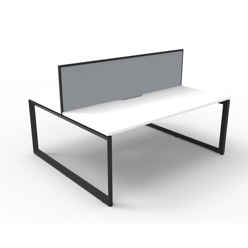 Deluxe Rapid Infinity 2 Person Double Sided Workstation With Grey Screen Black Frame White Top [size: 1500mm W x 1530mm D x 1200mm H]