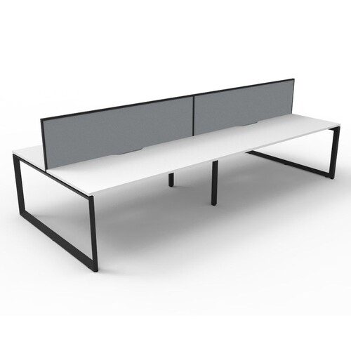 Deluxe Rapid Infinity 4 Person Double Sided Workstation With Screen Black Frame White Top [size: 3000mm W x 1530mm D x 1200mm H] [Screen Colour: Grey]