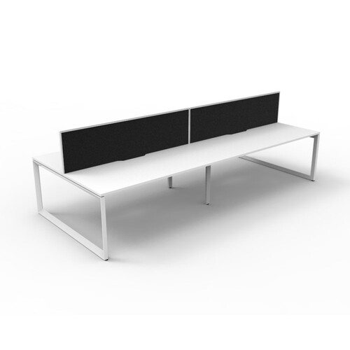 Deluxe Rapid Infinity 4 Person Double Sided Workstation With Screen White Frame White Top [size: 3000mm x 1530mm x 1200mm] [Screen Colour: Black]