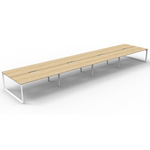 Deluxe Rapid Infinity 8 Person Double Sided Workstation White Frame Natural Oak Top [ 4800mm W x 1530mm D x 730mm H]