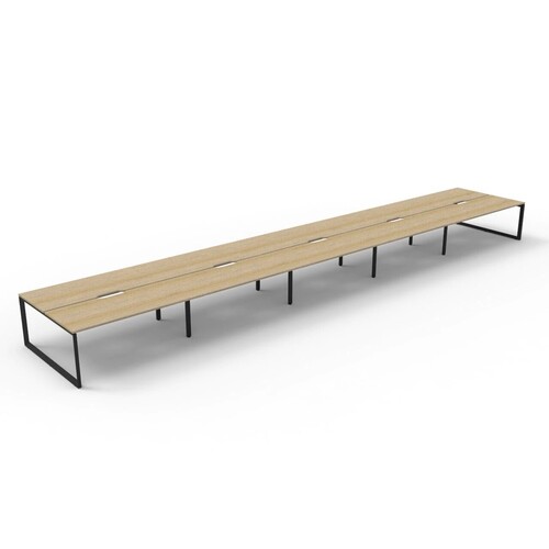 Deluxe Rapid Infinity 10 Person Double Sided Workstation Black Frame Natural Oak Top [ 6000mm W x 1530mm D x 730mm H ]