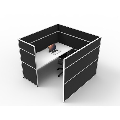 SHUSH30 1 Person Cubicle Black Screen White Top [Top: 1200mm W x 750mm D x 25mm T, Screen Height: 1500mm Tall]