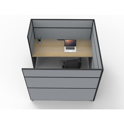 SHUSH30 1 Person Cubicle Grey Screen Natural Oak Top  [Top: 1500mm W x 750mm D x 25mm T, Screen Height: 1500mm Tall]