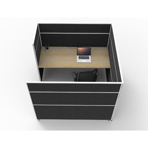 SHUSH30 1 Person Cubicle Black Screen Natural Oak Top [Top: 1800mm W x 750mm D x 25mm T, Screen Height: 1500mm Tall]