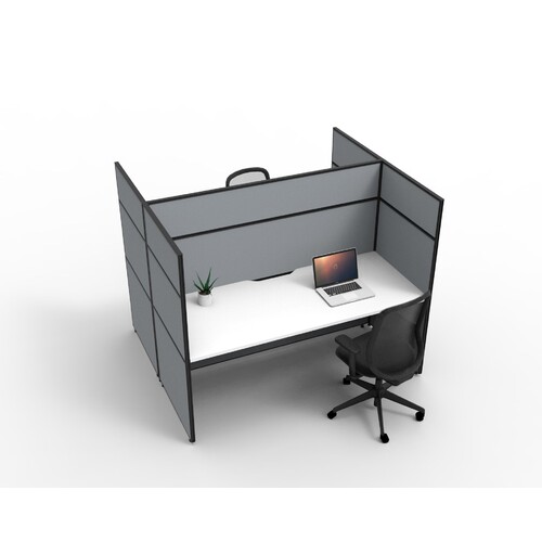 Shush30 2 Person Desk with Screen Hung Top Back to Back Grey Screen White Top [Screen Height: 1500] [size:  1800mm W x 750mm D x 25mm T]