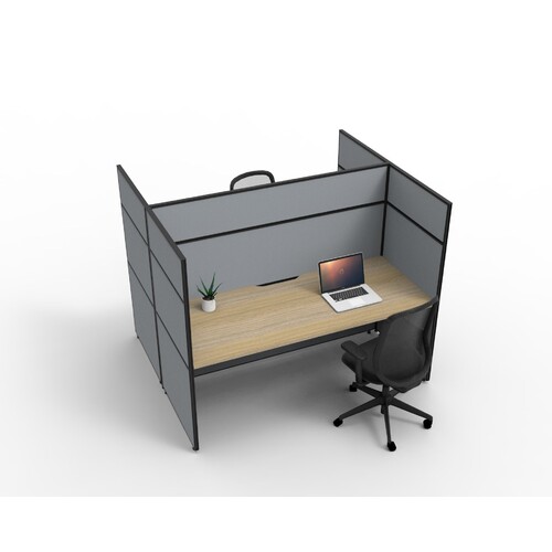 Shush30 2 Person Desk with Screen Hung Top Back to Back Grey Screen Natural Oak Top [Screen Height: 1500mm] [size: 1500mm W x 750mm D x 25mm T]