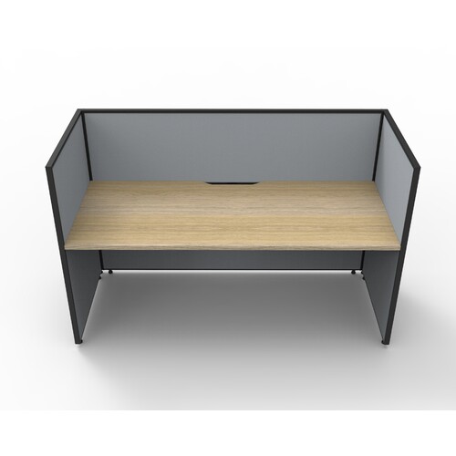 Shush30 1 Person Desk with Screen Hung Top Grey Screen New Oak Top  [Top: 1200mm W x 750mm D x 25mm T, Screen Height: 1200mm Tall)