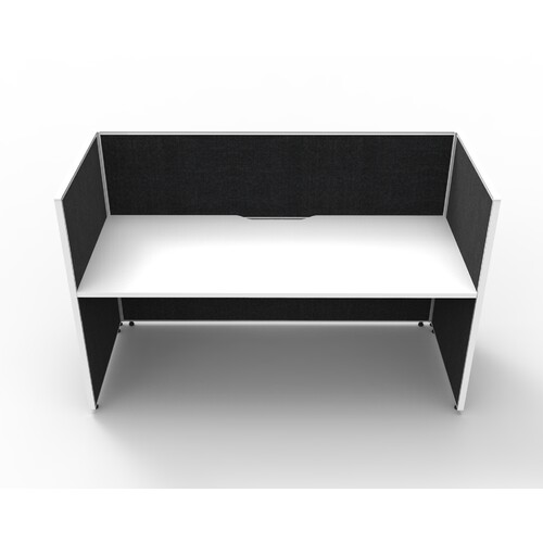 Shush30 1 Person Desk with Screen Hung Top Black Screen White Top [Top:  1800mm W x 750mm D x 25mm T, Screen Height: 1500mm Tall]