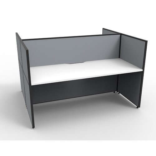 Shush30 2 Person Desk with Screen Hung Top Back to Back Grey Screen White Top [size: 1200mm W x 750mm D x 25mm T]